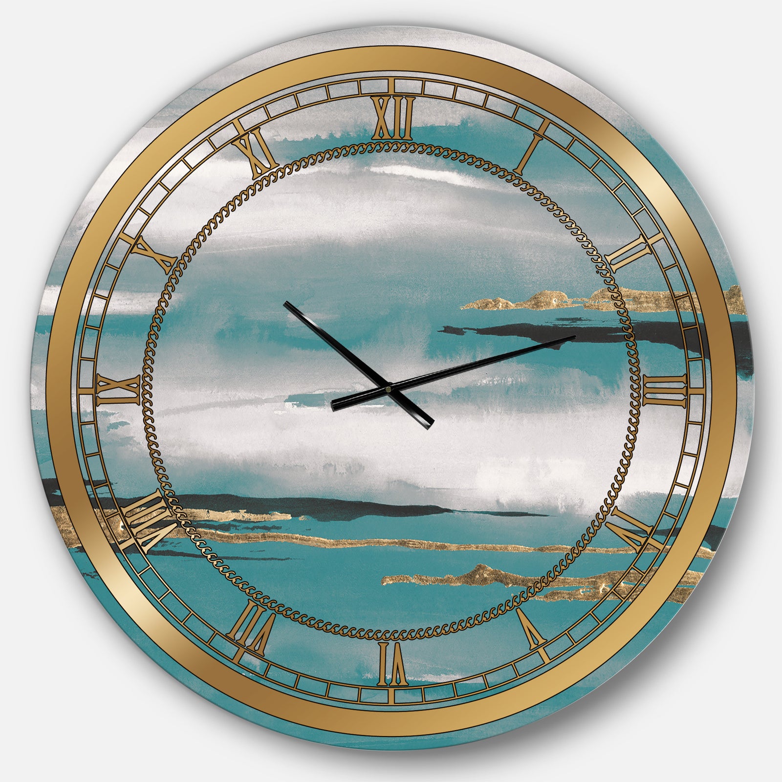 Glam Teal Watercolor II - Glam Wall CLock
