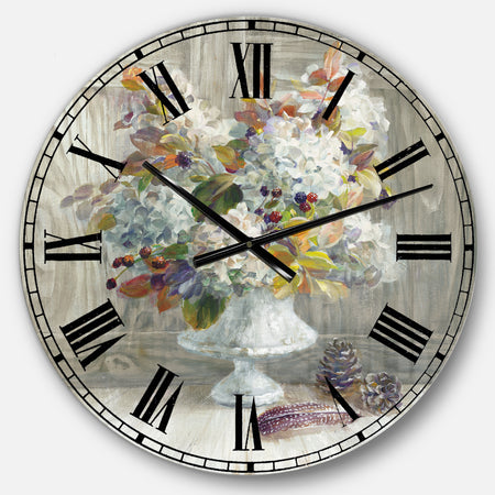 Rustic Florals White - Cabin & Lodge Oversized Wall CLock