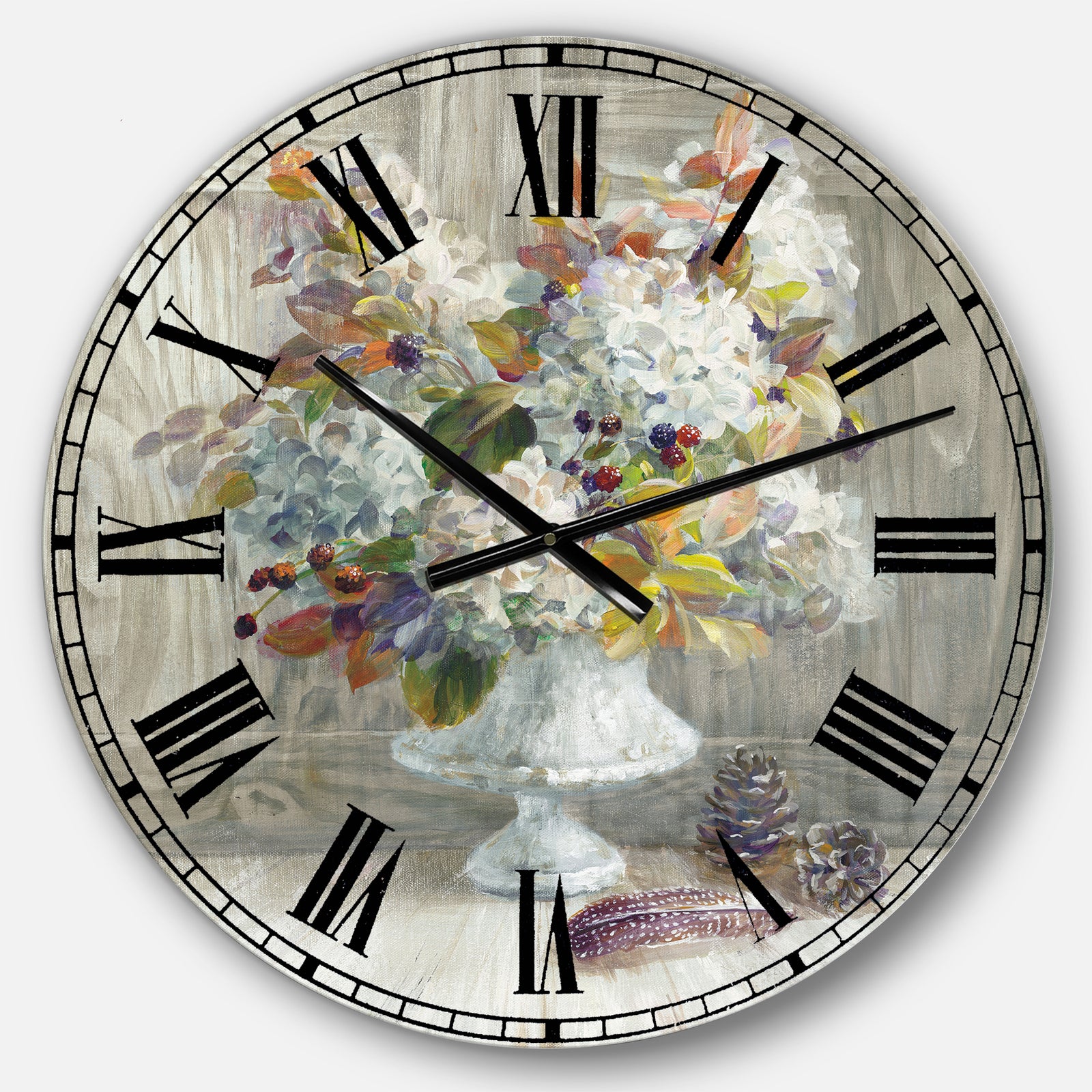 Rustic Florals White - Cabin & Lodge Oversized Wall CLock