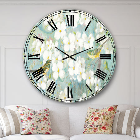 Birds on Blossom - Traditional Large Wall CLock