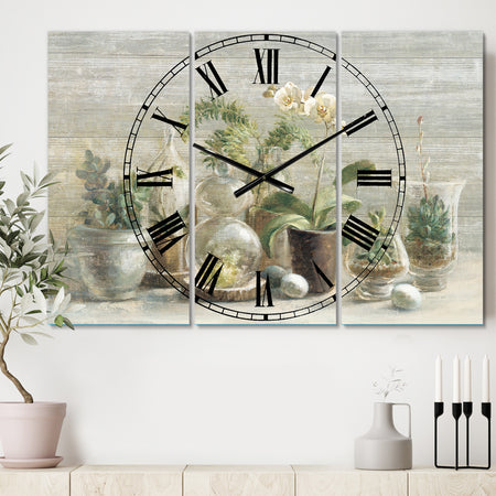 Composition of Orchids - Cottage 3 Panels Oversized Wall CLock