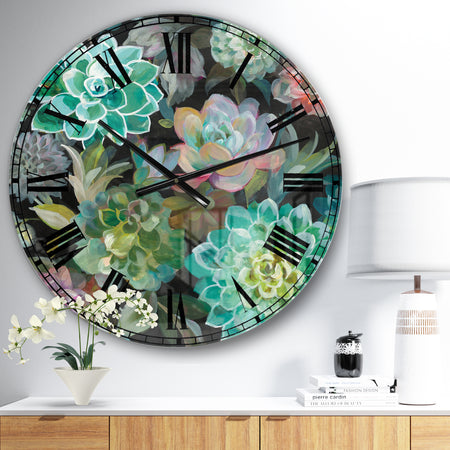 Floral Succulents - Traditional Large Wall CLock