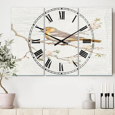 Birds on Blossom II - Cottage 3 Panels Oversized Wall CLock