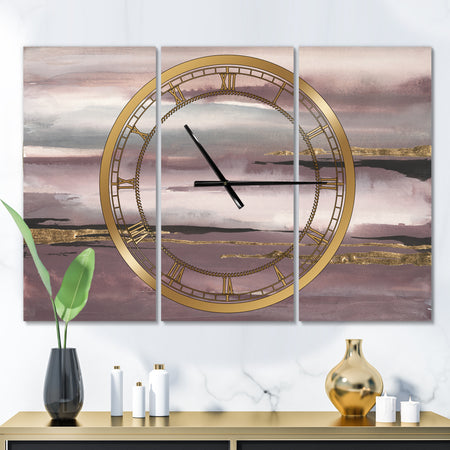Purple Glam Storm IV - Glam 3 Panels Large Wall CLock