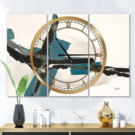Glam Cerulean I - Glam 3 Panels Oversized Wall CLock