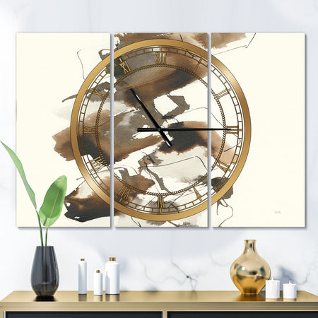 Gold Glam Squares I - Glam 3 Panels Oversized Wall CLock