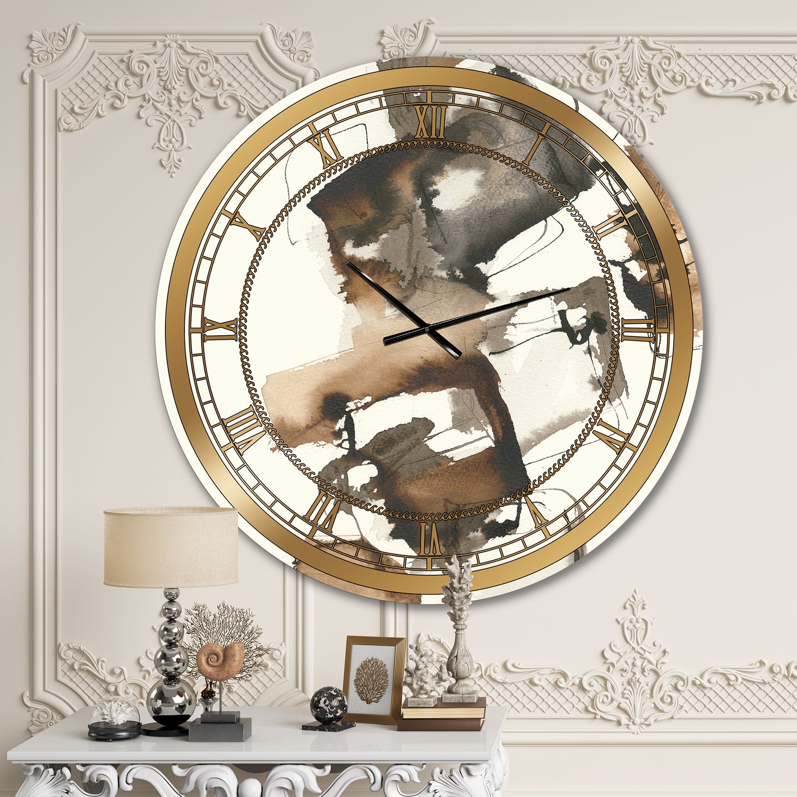 Gold Glam Squares II - Glam Large Wall CLock