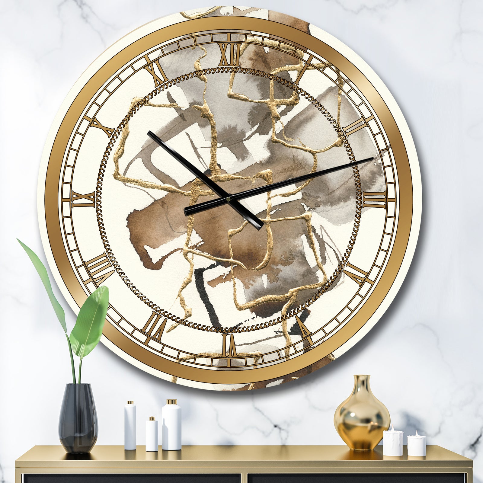 Gold Glam Squares III - Glam Large Wall CLock