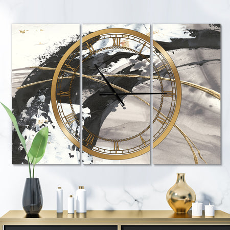 Glam Painted Arcs I - Glam 3 Panels Oversized Wall CLock