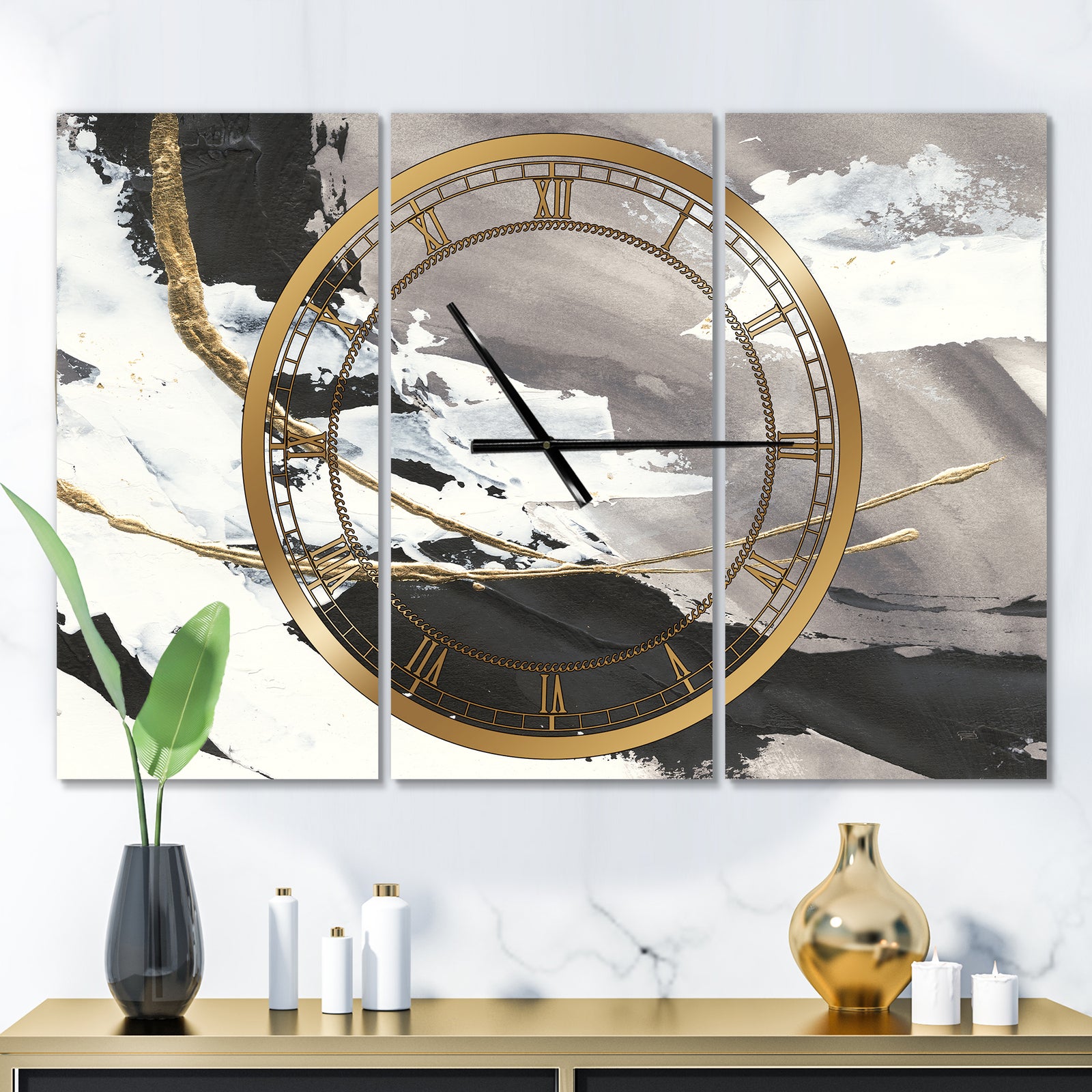 Glam Printed Arcs II - Glam 3 Panels Oversized Wall CLock