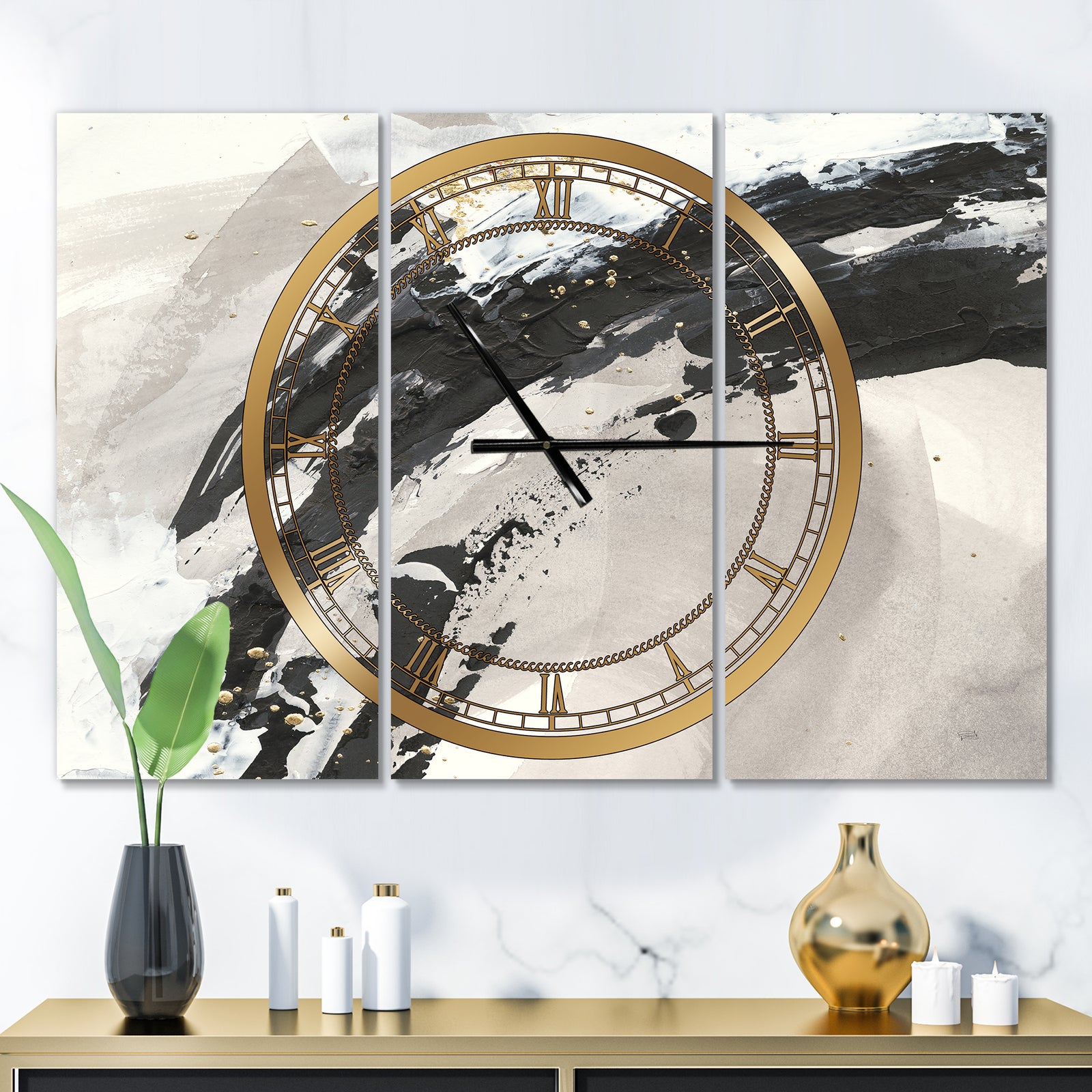 Glam Painted Arcs IV - Glam 3 Panels Oversized Wall CLock