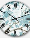 Teal Cherry Blossoms I - Traditional Floral Large Wall CLock