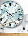 Teal Cherry Blossoms I - Traditional Floral Large Wall CLock