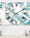 Teal Cherry Blossoms II - Cottage 3 Panels Oversized Wall CLock