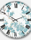 Teal Cherry Blossoms II - Traditional Floral Large Wall CLock