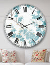 Teal Cherry Blossoms II - Traditional Floral Large Wall CLock