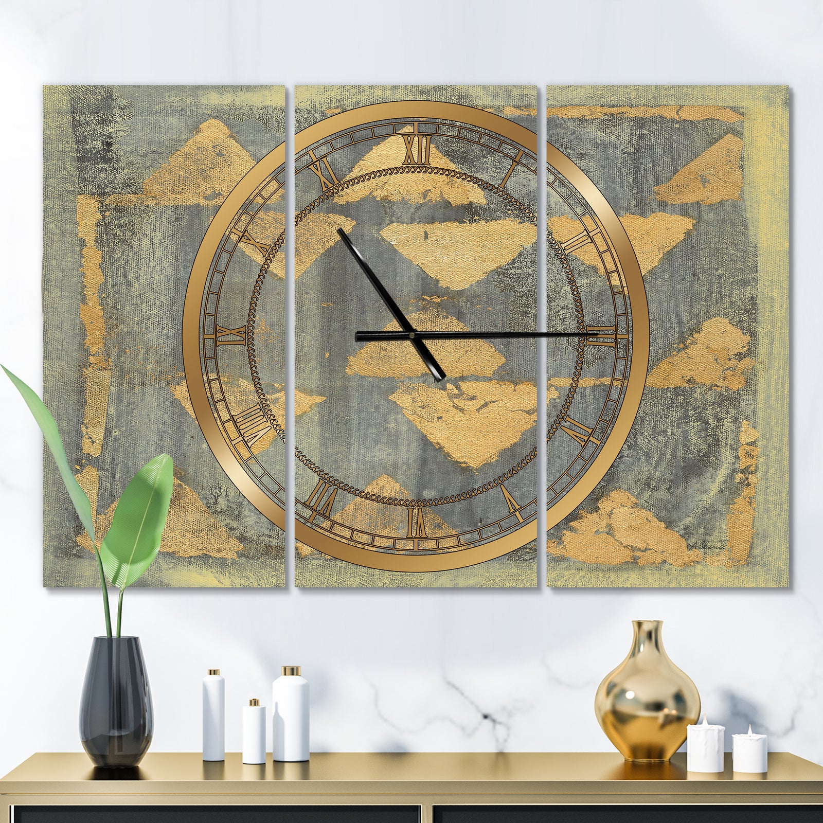 Glam Metallic Form I - Glam 3 Panels Large Wall CLock