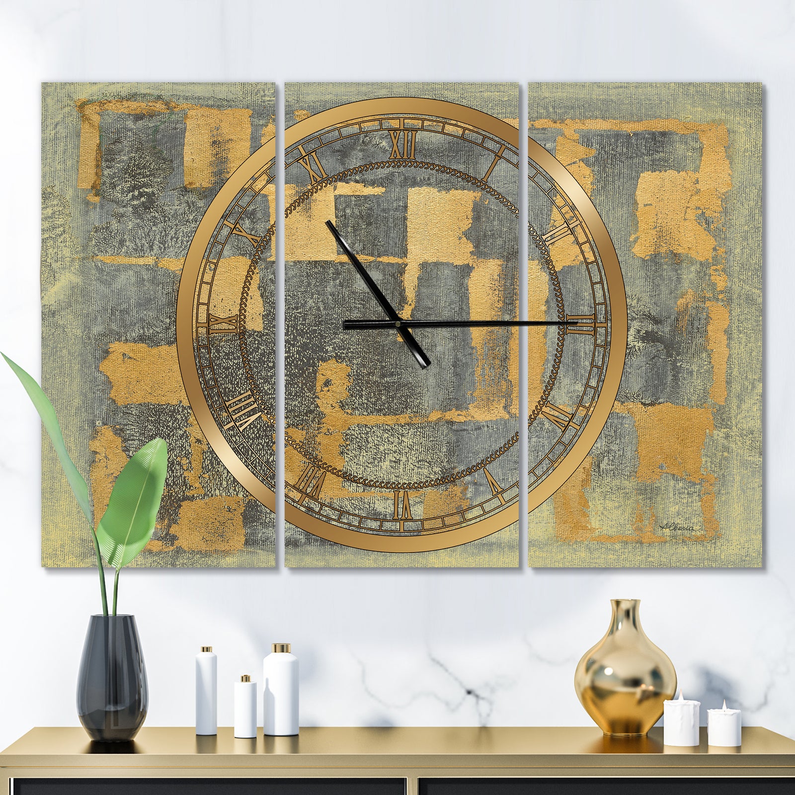 Glam Metallic Form II - Glam 3 Panels Oversized Wall CLock