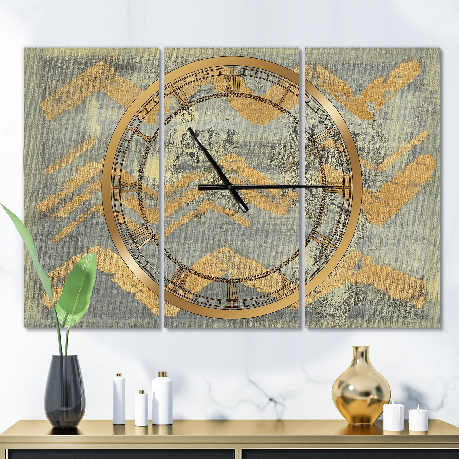Glam Metallic Form III - Glam 3 Panels Oversized Wall CLock