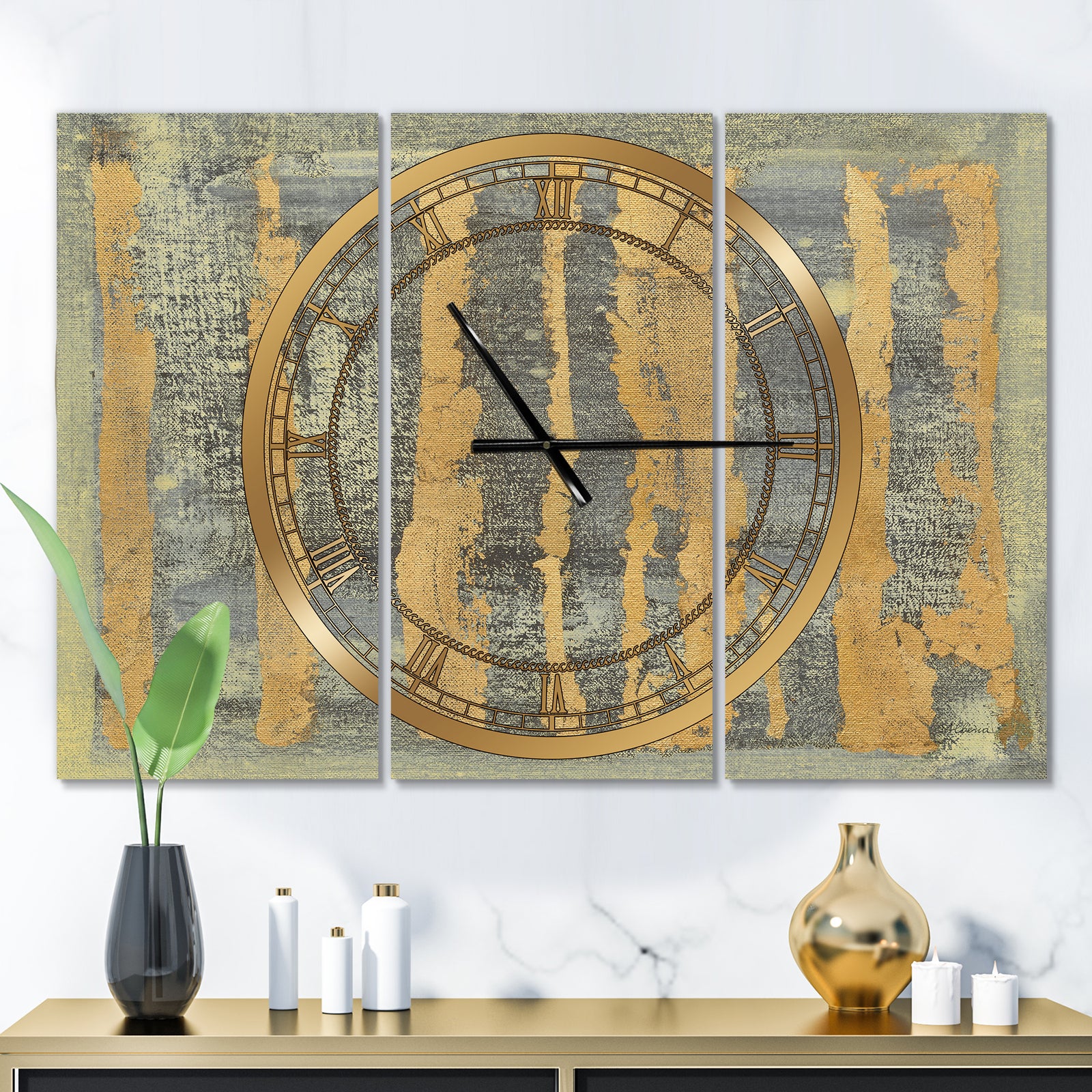 Glam Metallic Form IV - Glam 3 Panels Oversized Wall CLock