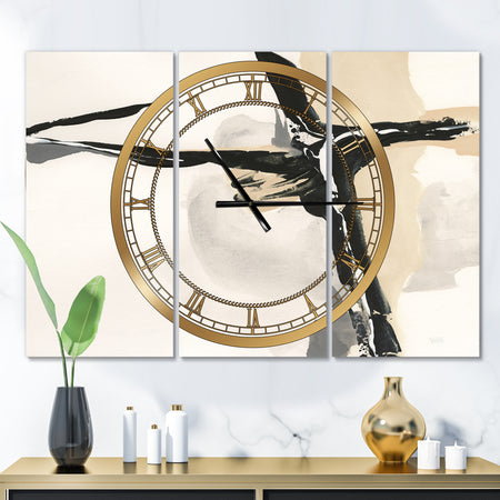 Creamy Tan Form I - Glam 3 Panels Large Wall CLock