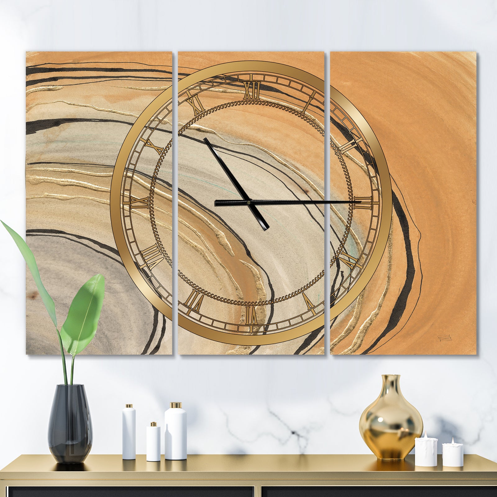 Glam Canion II - Glam 3 Panels Oversized Wall CLock