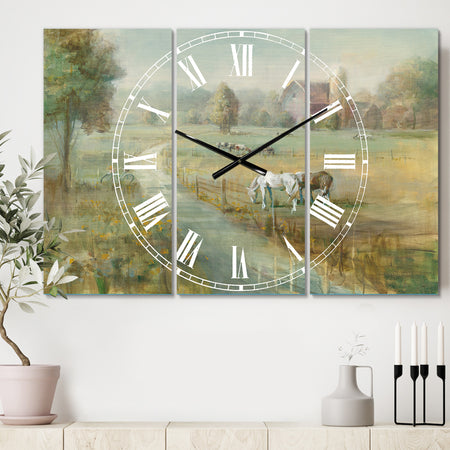 Tranquil Country Field - Cottage 3 Panels Oversized Wall CLock