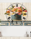 Tulips in Teal and Gold Hatbox on Linen - Cottage 3 Panels Oversized Wall CLock