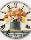 Tulips in Teal and Gold Hatbox on Linen - Cabin & Lodge Wall CLock