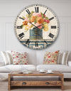 Tulips in Teal and Gold Hatbox on Linen - Cabin & Lodge Wall CLock