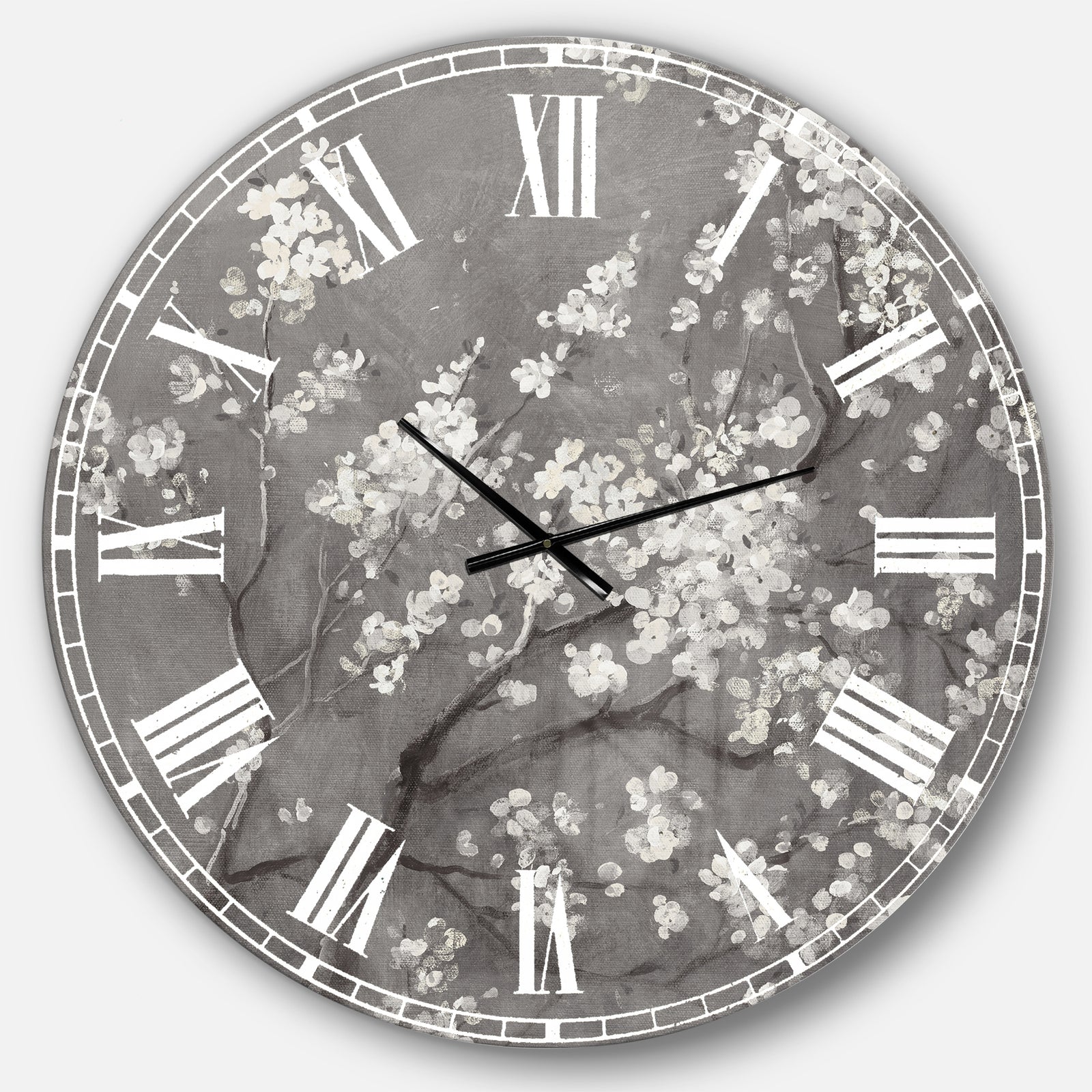 White Cherry Blossoms I - Traditional Large Wall CLock