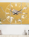 Gold Bird on Blossoms I - Cottage 3 Panels Oversized Wall CLock