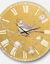 Gold Bird on Blossoms I - Farmhouse Large Wall CLock