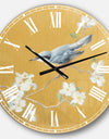 Gold Bird on Blossoms II - Farmhouse Large Wall CLock