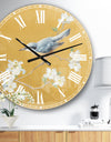 Gold Bird on Blossoms II - Farmhouse Large Wall CLock