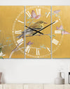 Gold Bird on Blossoms III - Cottage 3 Panels Oversized Wall CLock