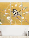 Gold Bird on Blossoms IV - Cottage 3 Panels Oversized Wall CLock