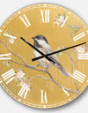 Gold Bird on Blossoms IV - Farmhouse Large Wall CLock