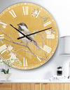 Gold Bird on Blossoms IV - Farmhouse Large Wall CLock