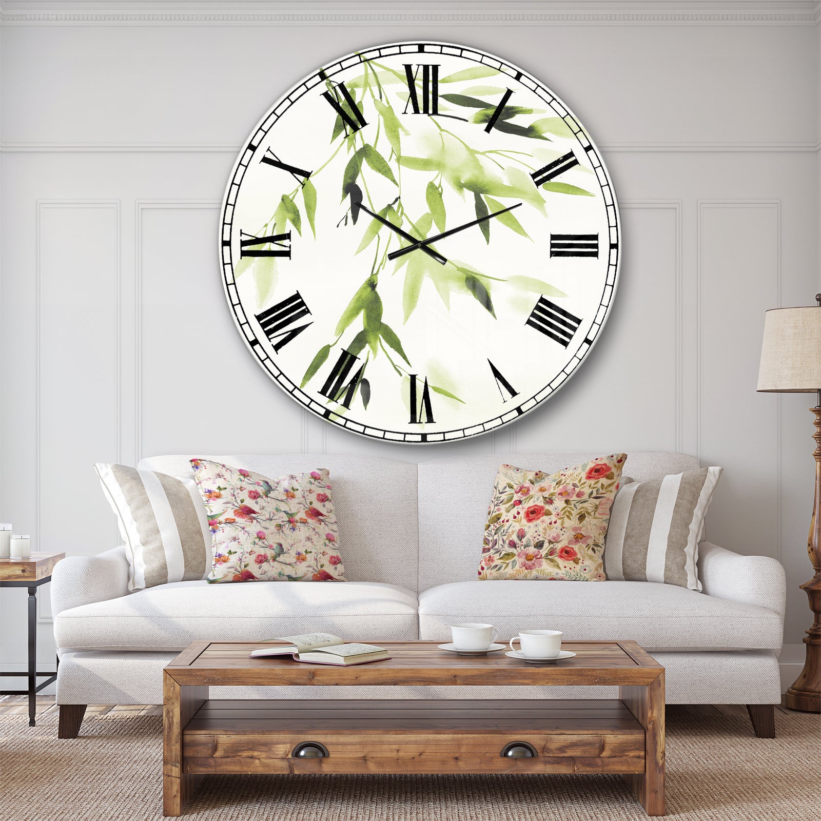 Simplist Bamboo Leaves I - Lake House Large Wall CLock