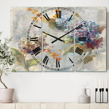 Autumn Hydrangea - Cottage 3 Panels Oversized Wall CLock