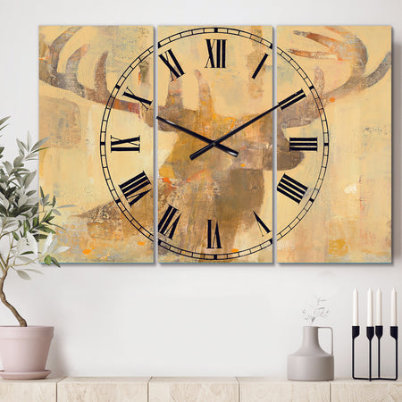 Golden Deer I - Cottage 3 Panels Oversized Wall CLock