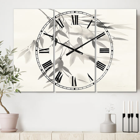 Simplist Bamboo Leaves IV - Cottage 3 Panels Oversized Wall CLock