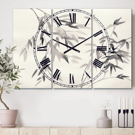 Bamboo Leaves II - Cottage 3 Panels Large Wall CLock