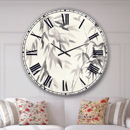 Bamboo Leaves II - Farmhouse Large Wall CLock