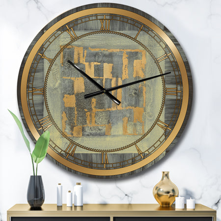 Gold Geometric Tapestry II - Modern & Glam Wall CLock