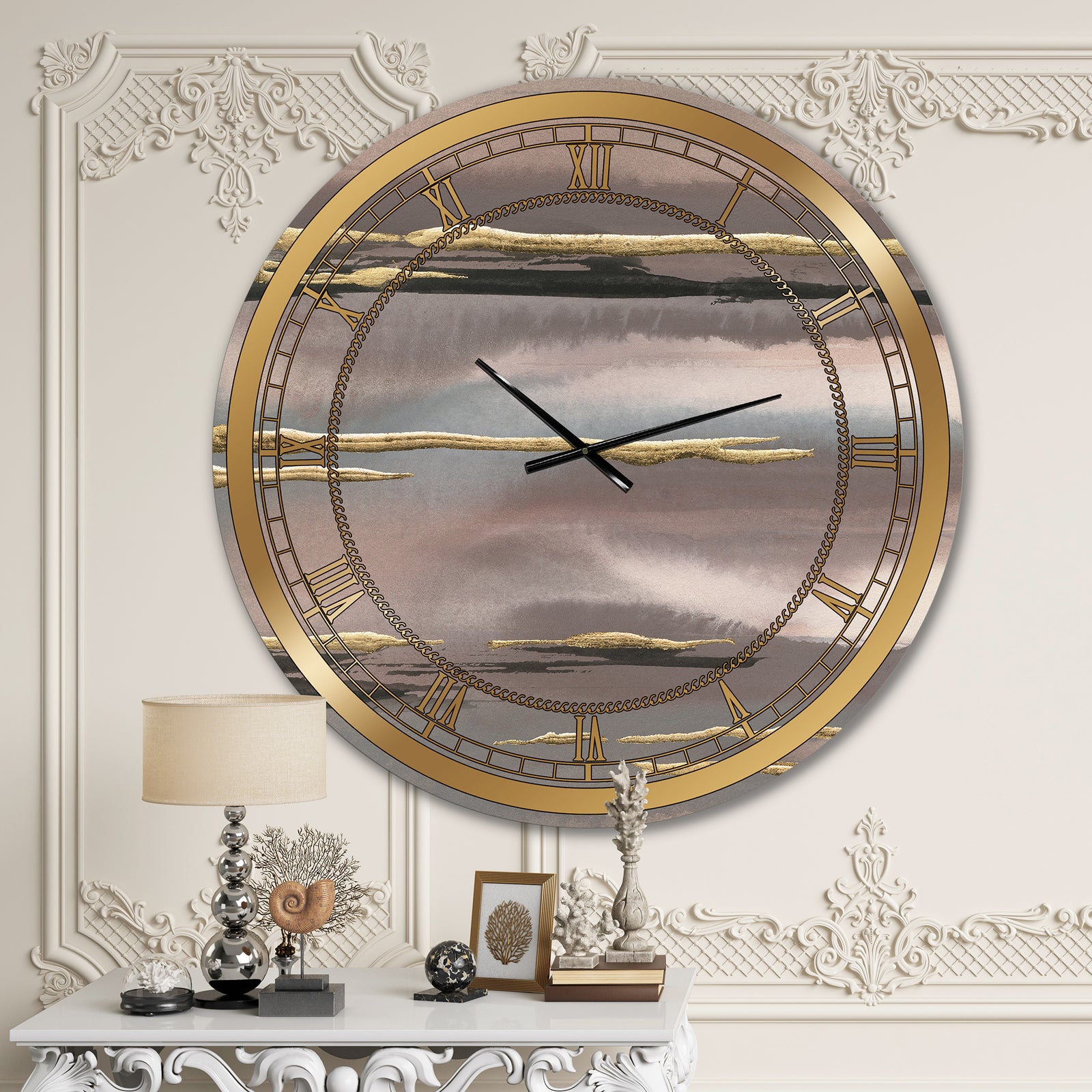 Glamorous Morning Fog I - Modern Glam Oversized Wall CLock