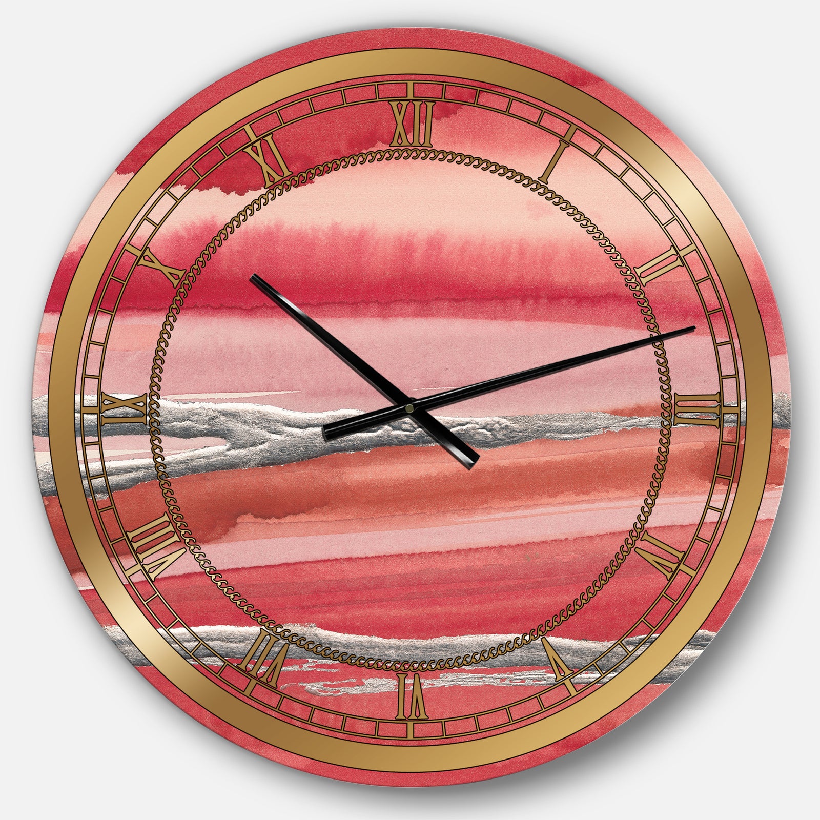 Metallic Glam on Red - Modern Glam Large Wall CLock