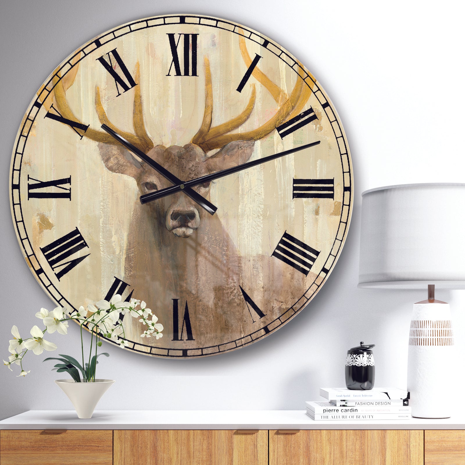 Goldern Deer III - Modern Farmhouse Large Wall CLock