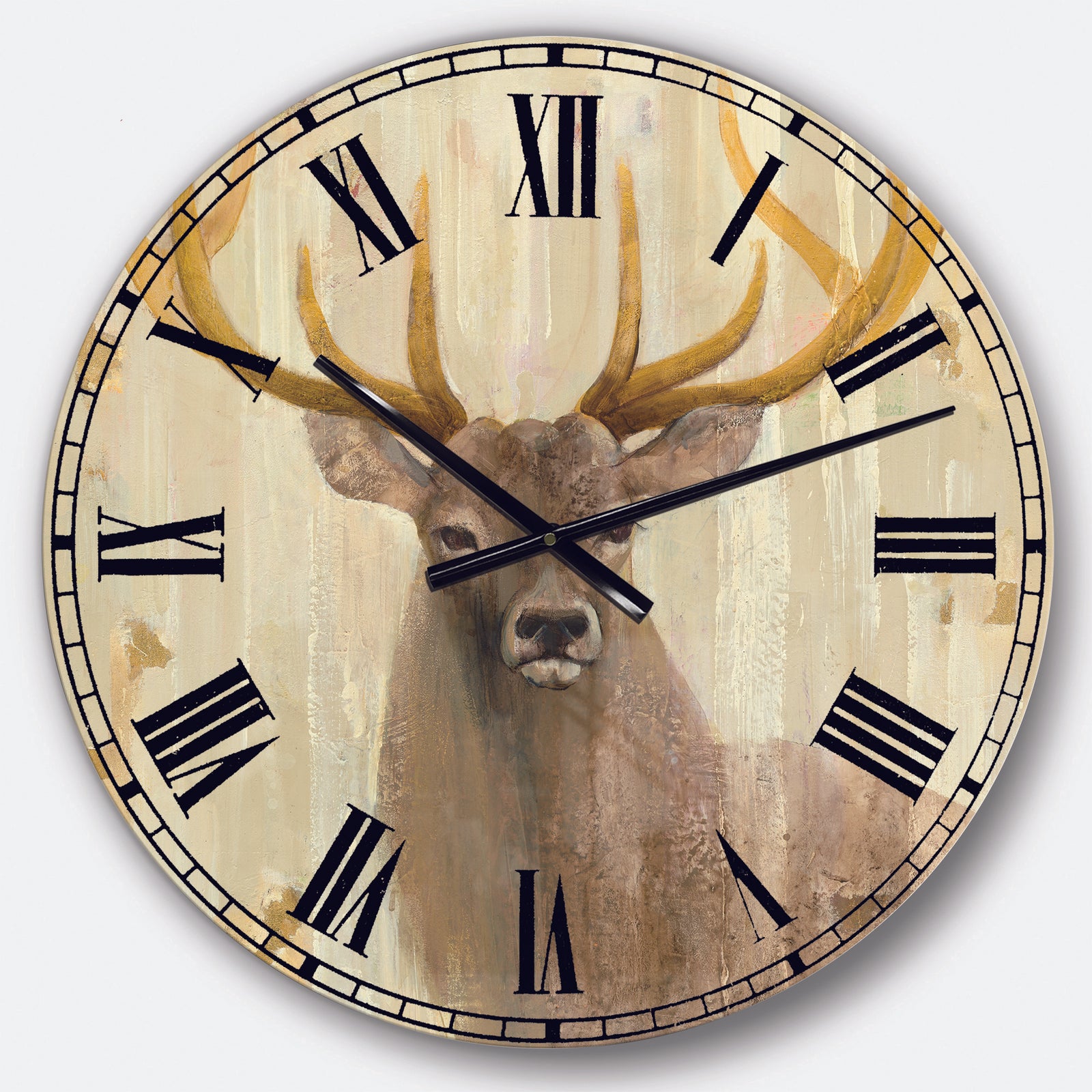 Goldern Deer III - Modern Farmhouse Large Wall CLock